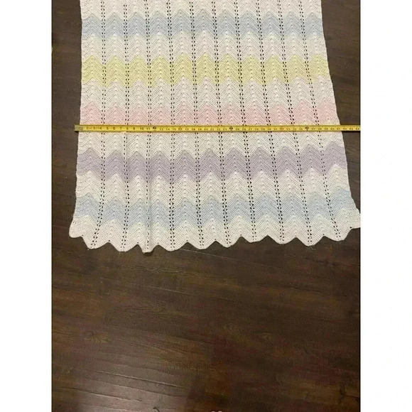 Handmade Other - VINTAGE HAND CROCHETED PASTEL COLORS AFGHAN BLANKET THROW 40” X 72”